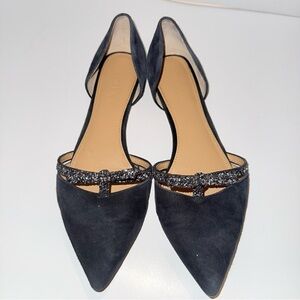 J.CREW suede pointed toe glitter bow whimsigoth party flats 9B
